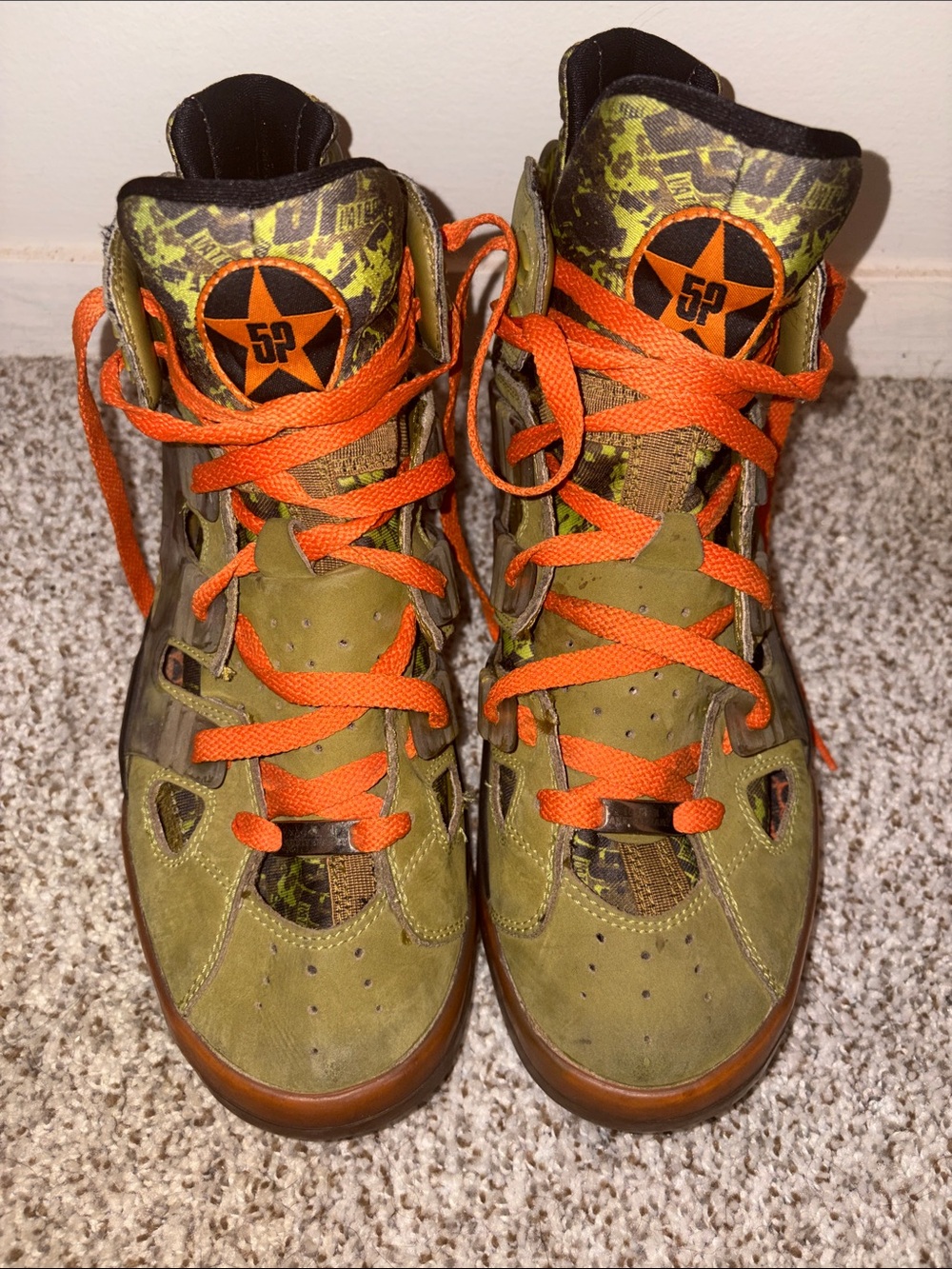 adidas men Olive Green High-Top Sneakers with Orange Laces